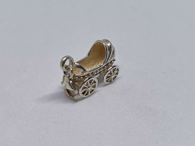Silver Baby Carriage Charm