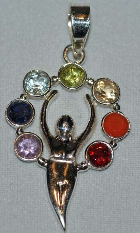 925 CHAKRA PENDANTS - 925 CHAKRA FACETTED STONE GODDESS PENDANT