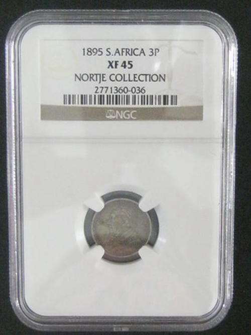 ** XF 45 1895 THREE PENCE 3d NGC GRADED **