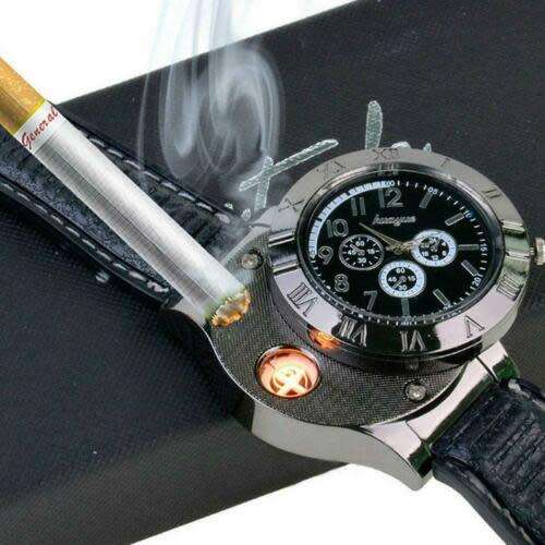 Men's Watch Cigarette Lighter with USB Rechargeable Windproof Flame-less Lighter