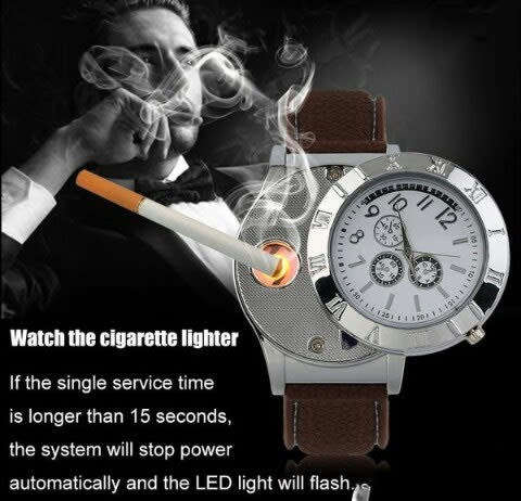 Men's Watch Cigarette Lighter with USB Rechargeable Windproof Flame-less Lighter