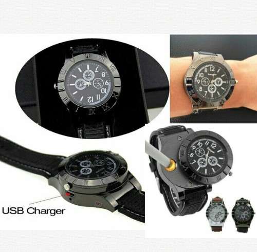 Men's Watch Cigarette Lighter with USB Rechargeable Windproof Flame-less Lighter