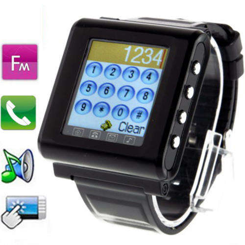 NEW UNLOCKED TOUCH SCREEN Watch CELLPHONE SIM Card SD Slot Camera FM Bluetooth GPRS (BLACK)