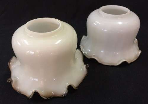 Pair of Opaque White Floral-formed Glass Shades