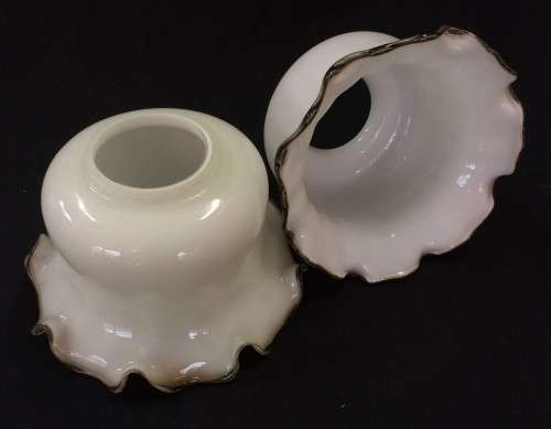 Pair of Opaque White Floral-formed Glass Shades