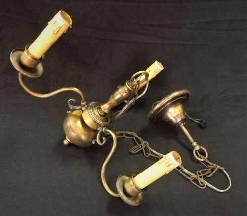Vintage Brass Tri-Bulb Chandelier