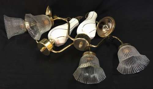 Pair of Vintage Ceramic Bi-Bulb Chandeliers