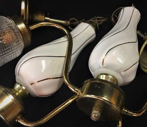 Pair of Vintage Ceramic Bi-Bulb Chandeliers