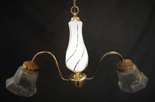 Pair of Vintage Ceramic Bi-Bulb Chandeliers