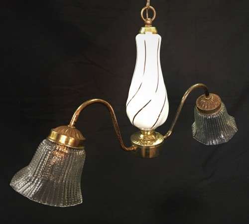 Pair of Vintage Ceramic Bi-Bulb Chandeliers