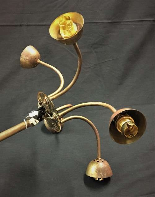 Vintage Minimalist Industrial-Style Copper and Brass Chandelier