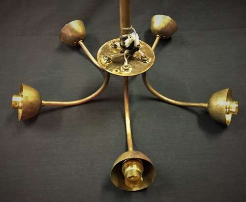 Vintage Minimalist Industrial-Style Copper and Brass Chandelier