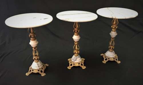 Vintage Trio of Brass and Marble Side Tables