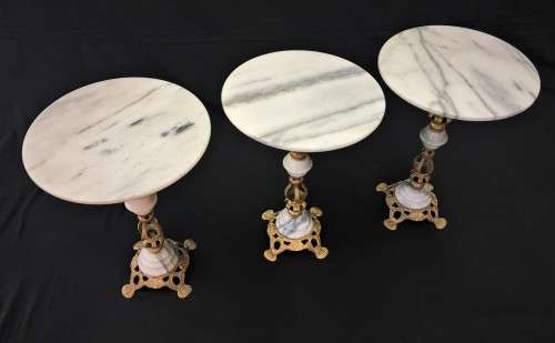 Vintage Trio of Brass and Marble Side Tables