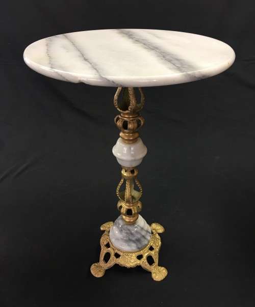 Vintage Trio of Brass and Marble Side Tables