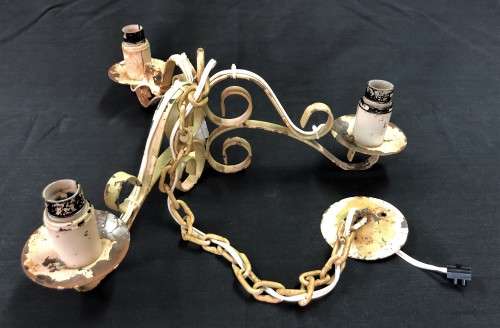 Vintage Wrought-Iron `French White` Chandelier
