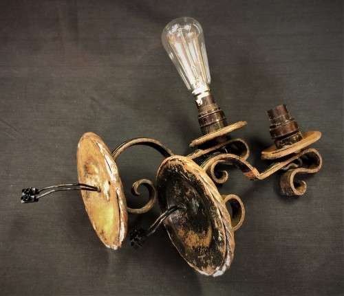 Pair of Wrought-Iron Wall-Mount Lamps