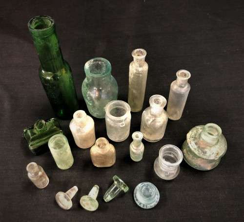 Lot of Vintage Glass Bottles and Stoppers