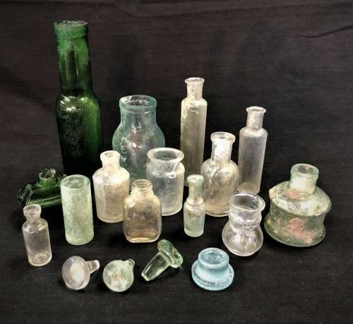Lot of Vintage Glass Bottles and Stoppers