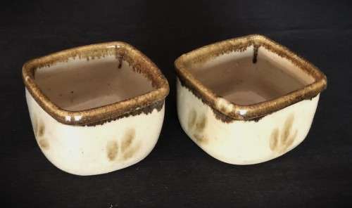 Pair of Squared Wheel-Thrown Ceramic Bowls