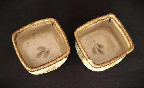 Pair of Squared Wheel-Thrown Ceramic Bowls
