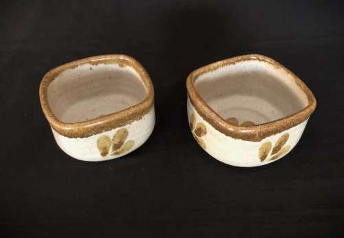 Pair of Squared Wheel-Thrown Ceramic Bowls