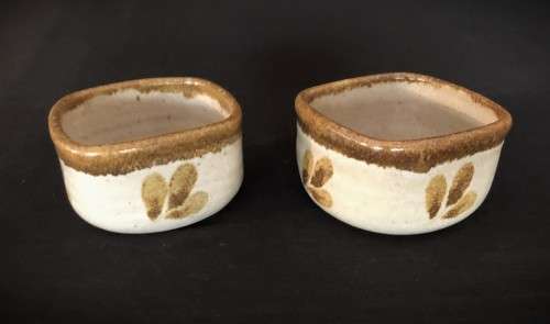 Pair of Squared Wheel-Thrown Ceramic Bowls