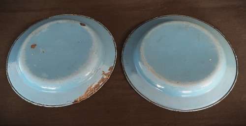 Pair of Vintage Enamel-Decorated Tin Plates