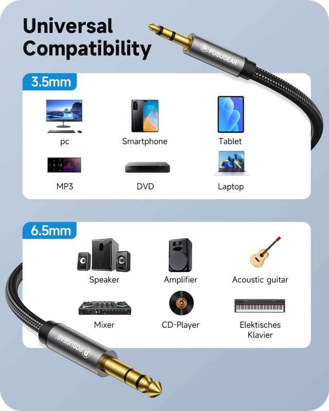 POSUGEAR 3.5mm to 6.35mm cable 1m