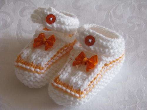 Orange and White Baby Booties 0-6 months