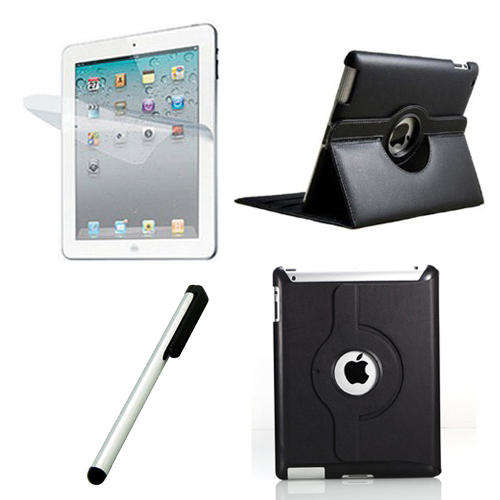 360Â°Rotating PU Leather Smart Cover Stand Case+Stylus For Ipad 2+3