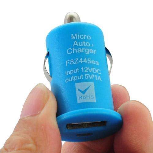 Portable Mini USB Car Charger Blue