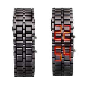 Iron Faceless Red Binary LED Wrist Watch for Man Black