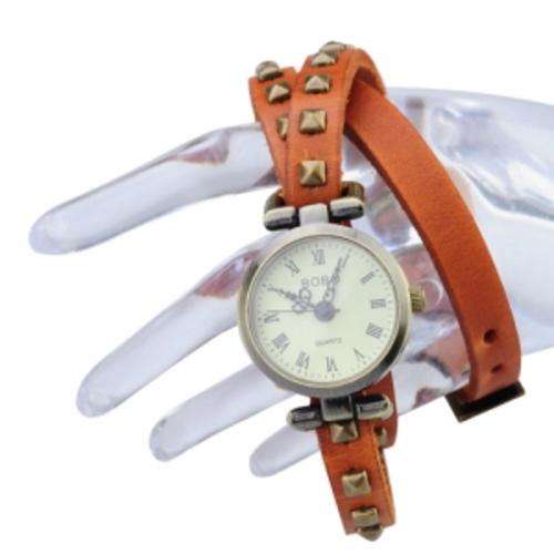 Handmade Vintage Fashion Muti-Circle Strap Woman's Quartz WristWatch-Orange