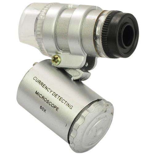 60X Mini Pocket Microscope Loupe 2 LED Lighted Magnifier + 1 Currency Detecting