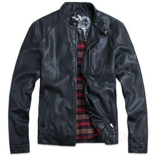 New HOT GENTLEMEN'S Black pu leather classic fashion Slim Coat jacket