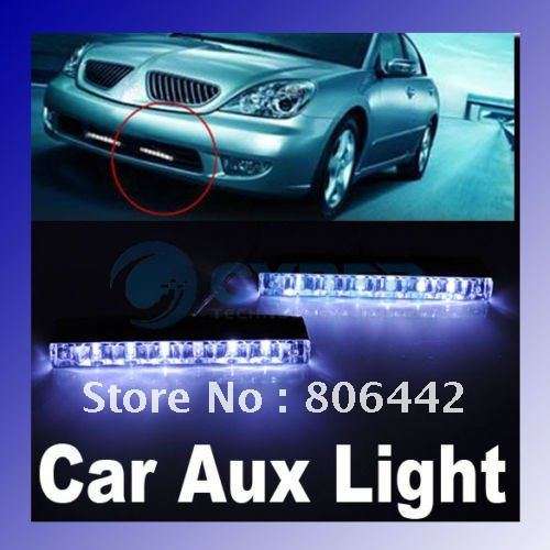 2pcs White 6 LED Universal Car Light Aux DRL Daytime Running lights