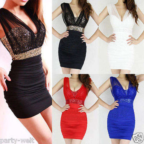 New 2014 Women Mini Sexy Sequin V-neck Sleeveless Evening Party Clubwear Club Dress