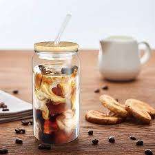 Drinking Glass with Bamboo Lid - Glass Straw & Brush