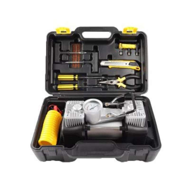 Portable Metal Double Cylinder Air Compressor and Wheel Repair Kit