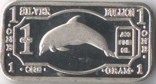 1 gram .999 Fine Silver Bullion Bar: Animal Series - Dolphin