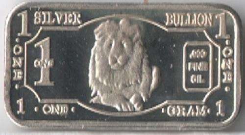 1 gram .999 Fine Silver Bar : Lion Animal Series