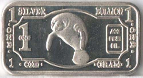 1 gram .999 Fine Silver Bar :  Porpoise Animal Series