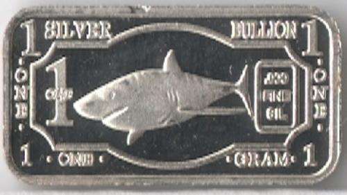 1 gram .999 Fine Silver Bullion Bar: Animal Series - Shark