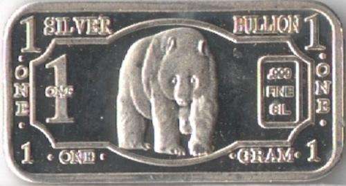 1 gram .999 Fine Silver Bar :  Black Bear Animal Series