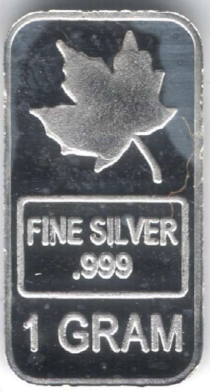 1 gram .999 Fine Silver Bar: Canadian Maple Leaf