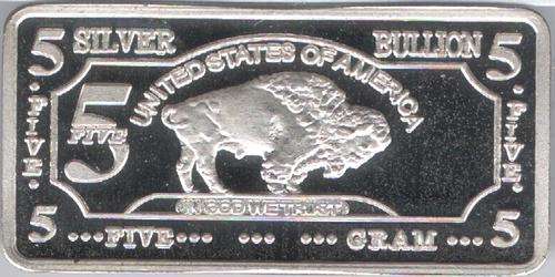 5 grams .999 Fine Silver Bar : Bison in capsule