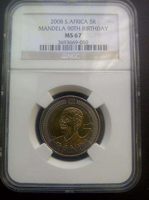## 2008  R5 90th Mandela Birthday MS67 Slabbed ##