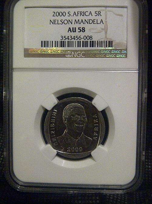 ## 2000 Mandela Smiley R5 -NGC GRADED -AU58 ##