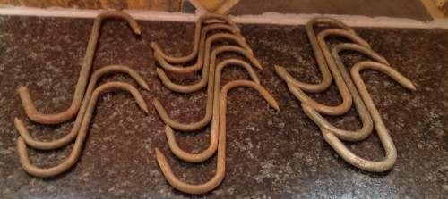 13  ASSORTED BUTCHER MEAT HOOKS. VINTAGE.